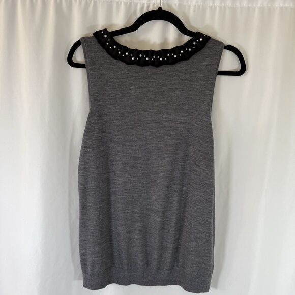 Ann Taylor Merino Wool Blouse Women's Large Grey Extra Fine Sleeveless Beaded - Picture 7 of 9
